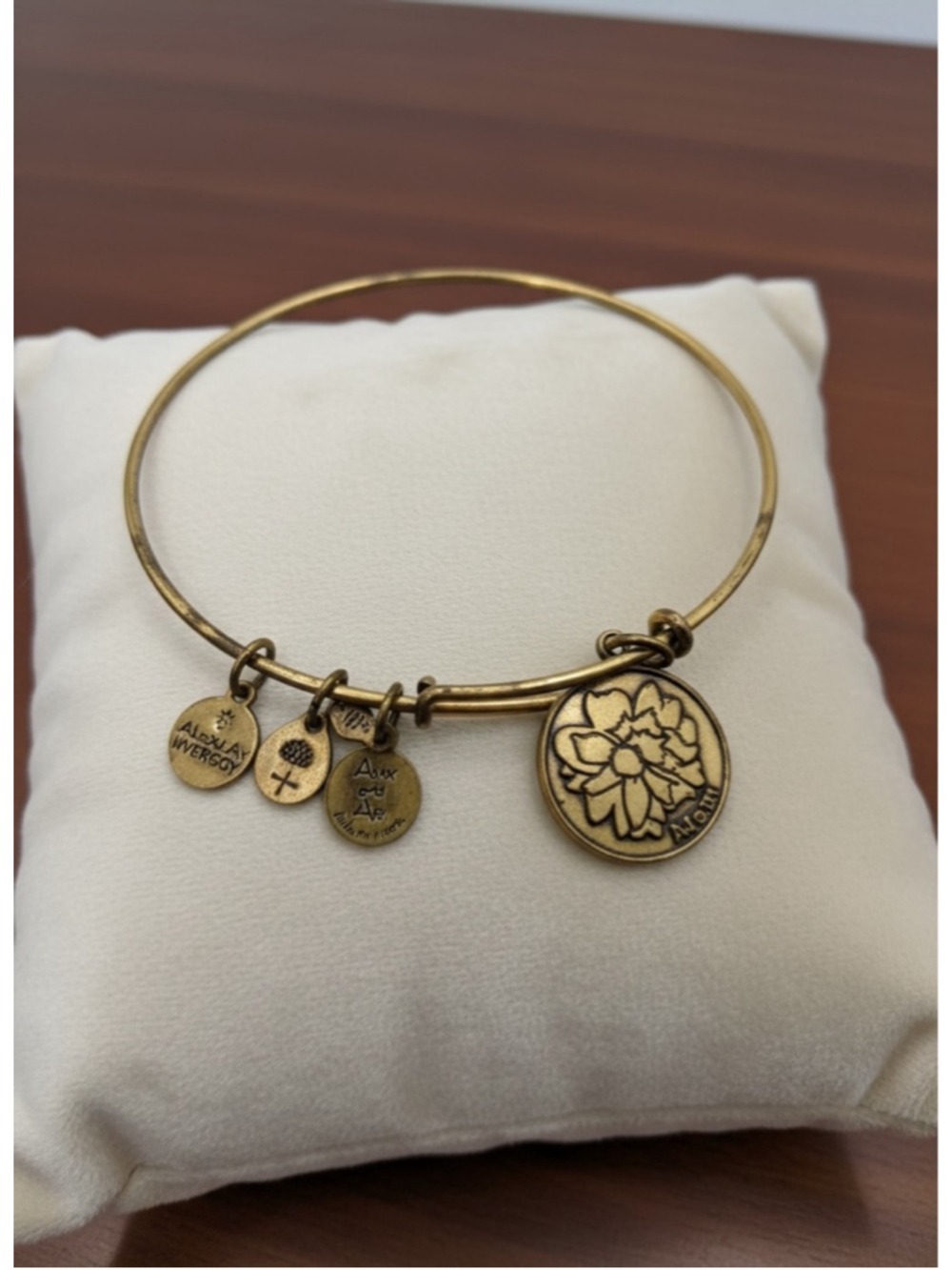 Alex and Ani Mom Floral Charm Bangle Bracelet Gold Tone Expandable